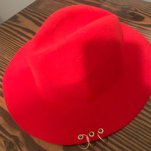 Red fedora with hoop detailing